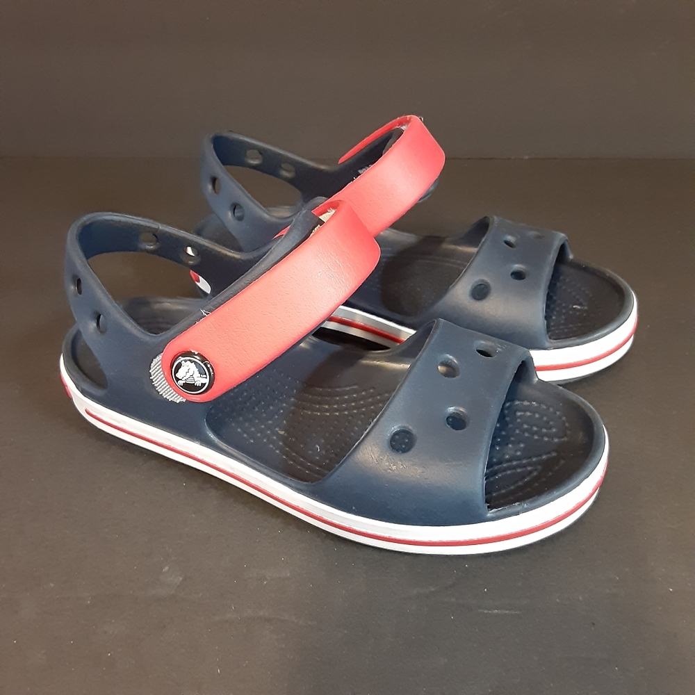 CROCS CROCBAND NAVY RED WHITE  12856 WATER SUMMER SWIM SANDAL Child Size 10 NWOT